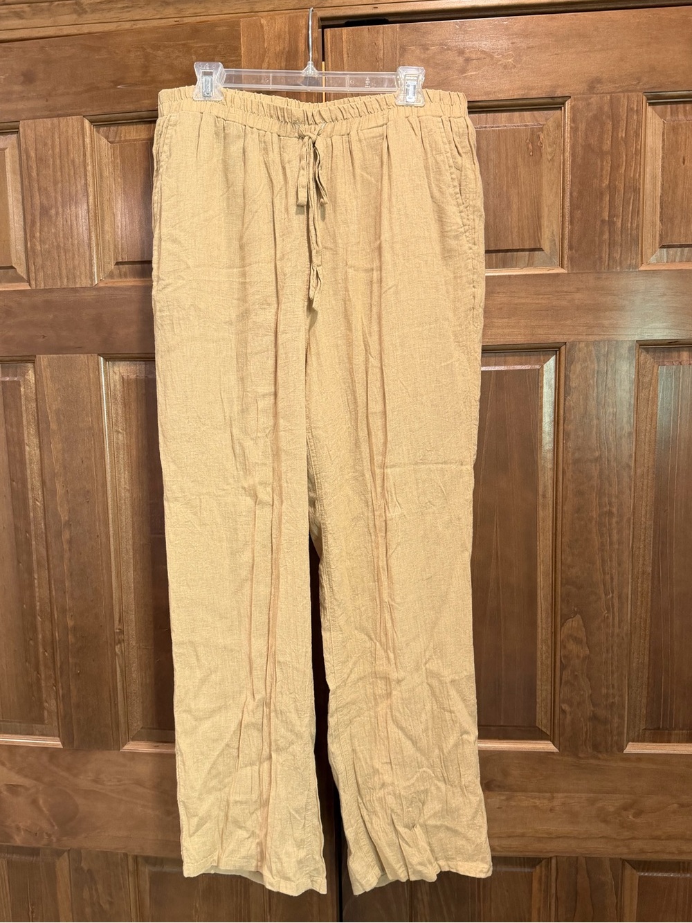 MICHAEL Michael Kors Women’s Drawstring Linen-Blend Tan Wide Leg Pants, Size 1X